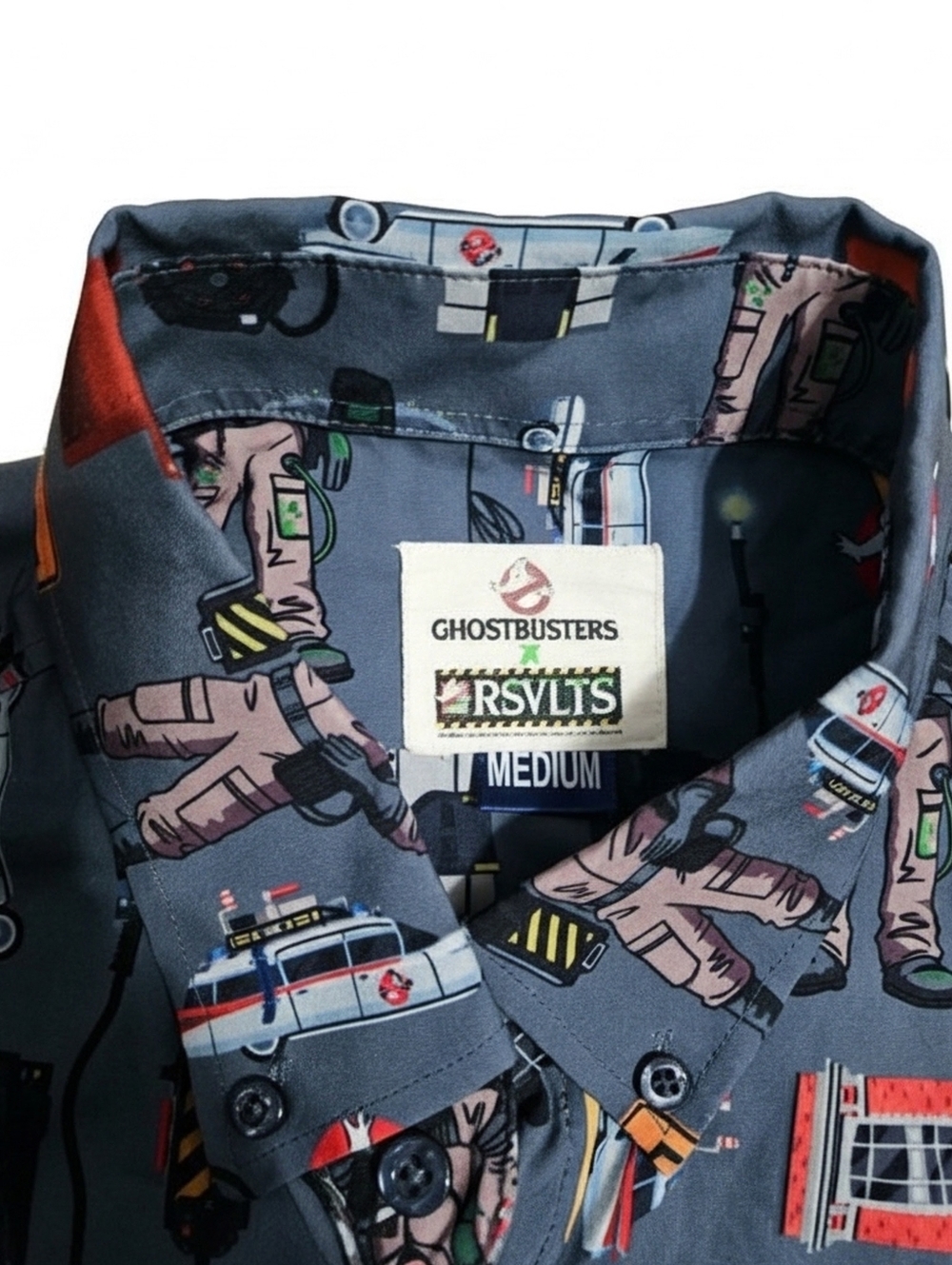 RSVLTS Ghostbusters Ain’t Afraid Button Down Short Sleeve Shirt - Men’s Medium - Picture 3 of 5